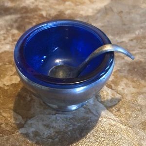 Vintage Mayflower Cobalt Blue Salt Cellar with spoon